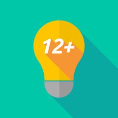 Long shadow light bulb icon with    the text 12+