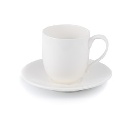 White ceramic cup isolated on white background.