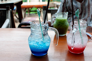 Blue lemon soda, strawberry soda