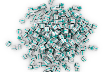 White gift boxes with cyan ribbon bow