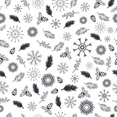 Abstract seamless pattern for girls, boys, clothes Creative vector background with geometric figures, cone, snowflakes, branches. Funny wallpaper for textile and fabric. Fashion style.Colorful bright.