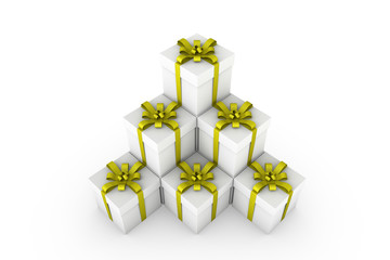 White gift boxes with yellow ribbon bow