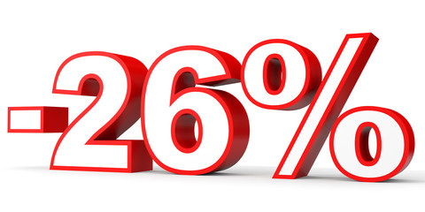Discount 26 percent off. 3D illustration on white background.