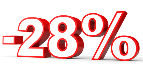 Discount 28 percent off. 3D illustration on white background.