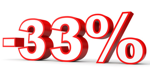 Discount 33 percent off. 3D illustration on white background.