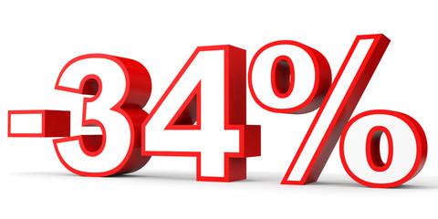 Discount 34 percent off. 3D illustration on white background.