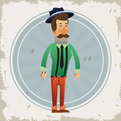 Man cartoon with mustache icon inside seal stamp. Hipster style vintage retro fashion and culture theme. Colorful and grunge design. Vector illustration