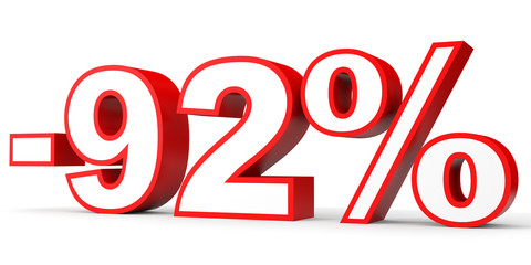 Discount 92 percent off. 3D illustration on white background.