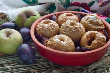 Baked apples and plums