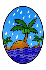 art island cartoon in ellipse illustration background