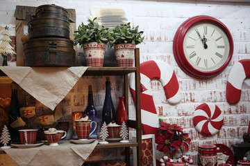 Christmas background with decorative star, fir branches and pine cones