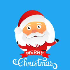 Santa Claus cartoon character saying Warm wishes. Merry Christmas greeting card.