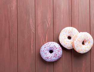 Donuts on a brown background