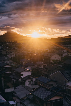 sunset over japanese city
