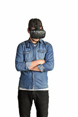 man using the VR virtual reality headset 