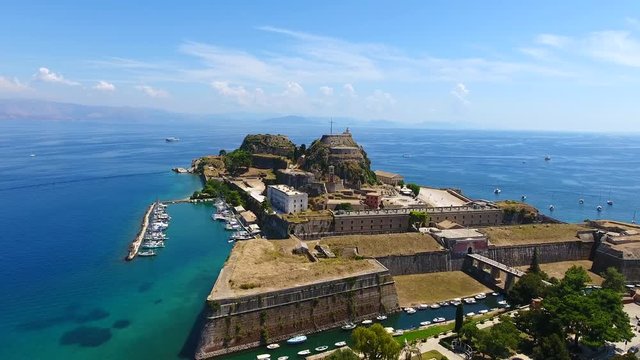 Corfu fortress. The most important tourist atraction in Corfu Town, the capital of Kerkyra Island. Video from above