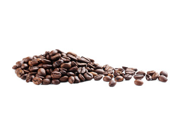 Roasted coffee beans isolated on a white