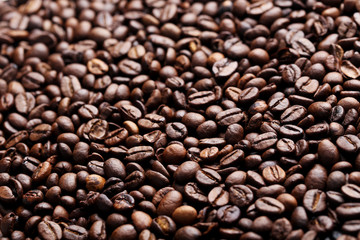 Brown roasted coffee beans background