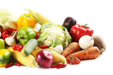 Ripe and tasty vegetables isolated on a white