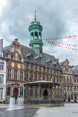 The central square and town hall in Mons, Belgium.