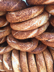 Simit that is Traditional Turkish bagel which encrusted with ses