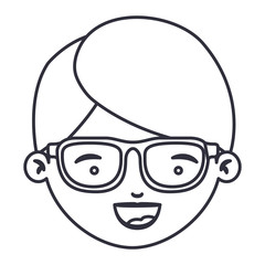 Boy cartoon face with glasses icon. Kid child little and people theme. Isolated design. Vector illustration