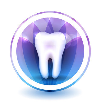 Healthy tooth Sign, round shape colorful overlay flower petals at the background