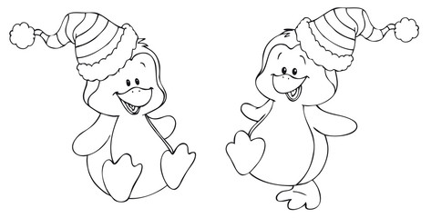 Zwei niedliche Pinguine mit Mütze