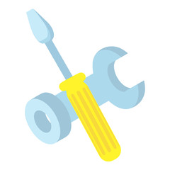 Tools icon. Isometric 3d illustration of screwdriver and wrench vector icon for web