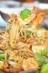Pad Thai with shrimp, one of Thailand's signature food. Noodle are made from rice