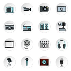 Audio and video icons set. Flat illustration of 16 audio and video vector icons for web
