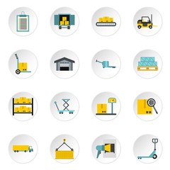 Warehouse icons set. Flat illustration of 16 warehouse vector icons for web