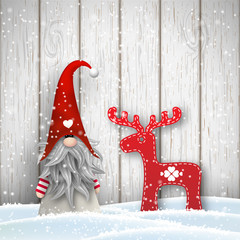 Scandinavian christmas traditional gnome, Tomte, with abstract decoration in shape of reindeer, illustration