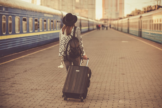 Beautiful Woman At The Train Station