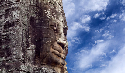 Fototapeta na wymiar Stone face at Prasat Bayon Temple, Angkor, Cambodia
