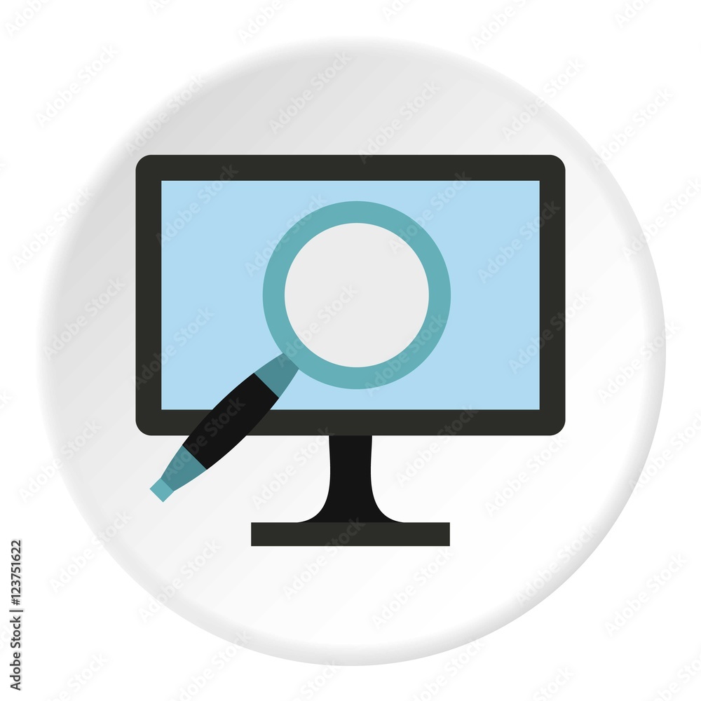 Poster finding information on computer icon. flat illustration of finding information on computer vector ic
