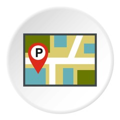 Map of GPS with parking sign icon. Flat illustration of map of GPS with parking sign vector icon for web