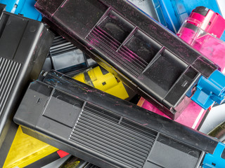Color laser printer toner cartridges - obrazy, fototapety, plakaty