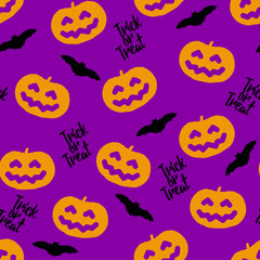 Seamless pattern for Halloween with pumpkins and bats. Vector background.