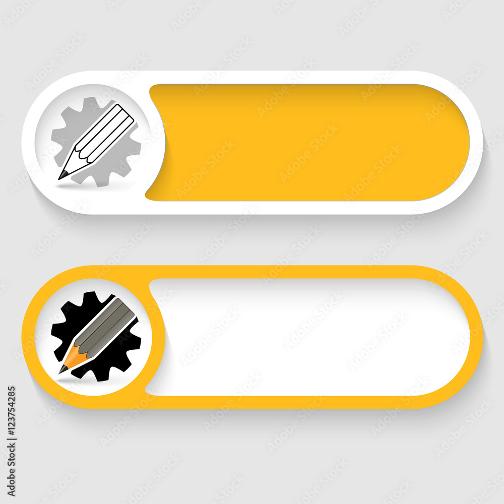 Poster set of two vector abstract buttons with cogwheel and pencil