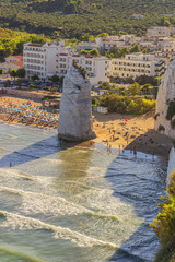 Gargano coast: bay of Vieste,(Apulia) ITALY.Castello or Scialara beach:it is overshadowed by the...