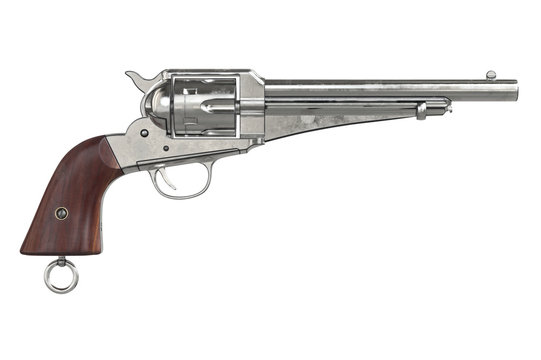 Gun cowboy classical pistol, side view. 3D graphic