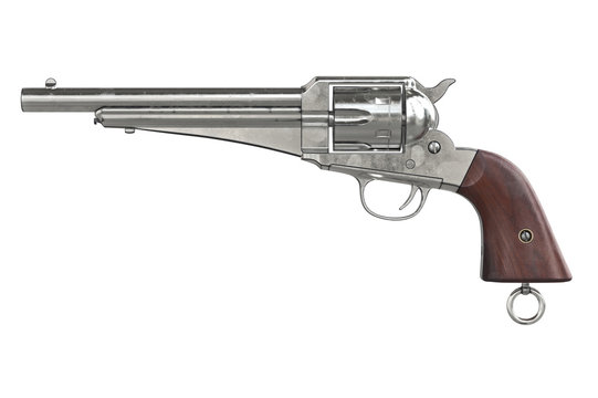 Gun cowboy retro weapon, side view. 3D graphic