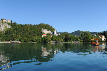 Lake Bled and is overlooked by Bled Castle, Slovenia