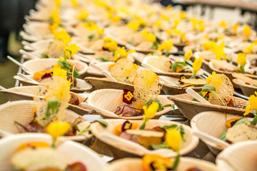 Dressing food during a catering a large catering party