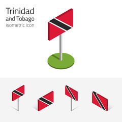 Trinidadian flag (Republic of Trinidad and Tobago), vector set of isometric flat icons, 3D style, different views. Editable design elements for banner, website, presentation, infographic, map. Eps 10