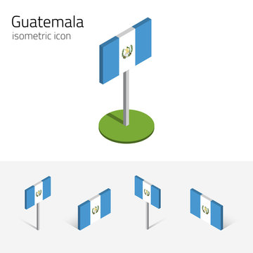 Guatemalan flag (Republic of Guatemala), vector set of isometric flat icons, 3D style, different views. Editable design elements for banner, website, presentation, infographic, poster, map. Eps 10