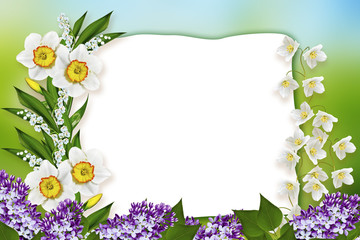 Holiday Spring card. Floral background. Bright colorful flowers.