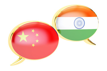 Speech bubbles, Chinese-Indian  translation concept. 3D renderin