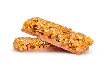 muesli bars close up isolated on white background